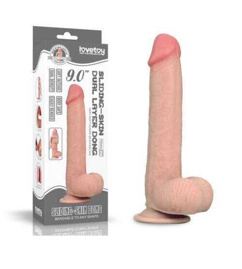 LoveToy Sliding Skin Dual-Layer Dong 9'' - realistični dildo
