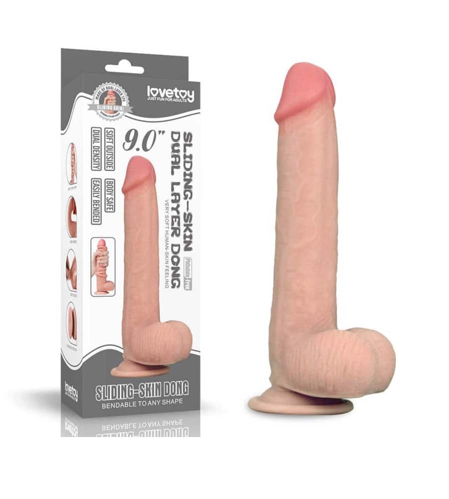 LoveToy Sliding Skin Dual-Layer Dong 9'' - realistični dildo