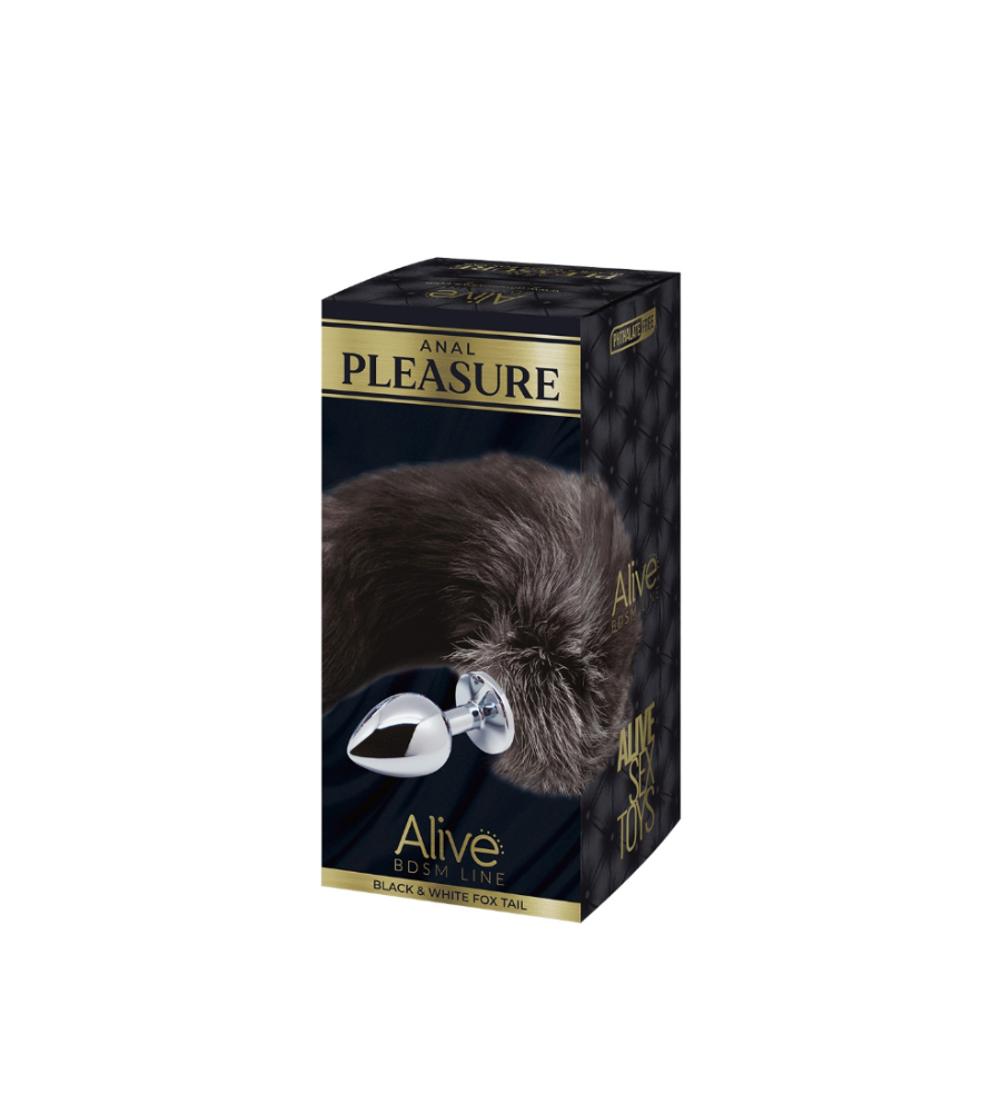 Alive Black & White Fox Tail S – analni plug s repom - image 2