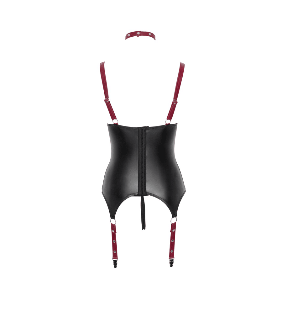 Cottelli Collection Bondage Red/Black – korzet, gaćice, BDSM ovratnik i lisice - Slika 5