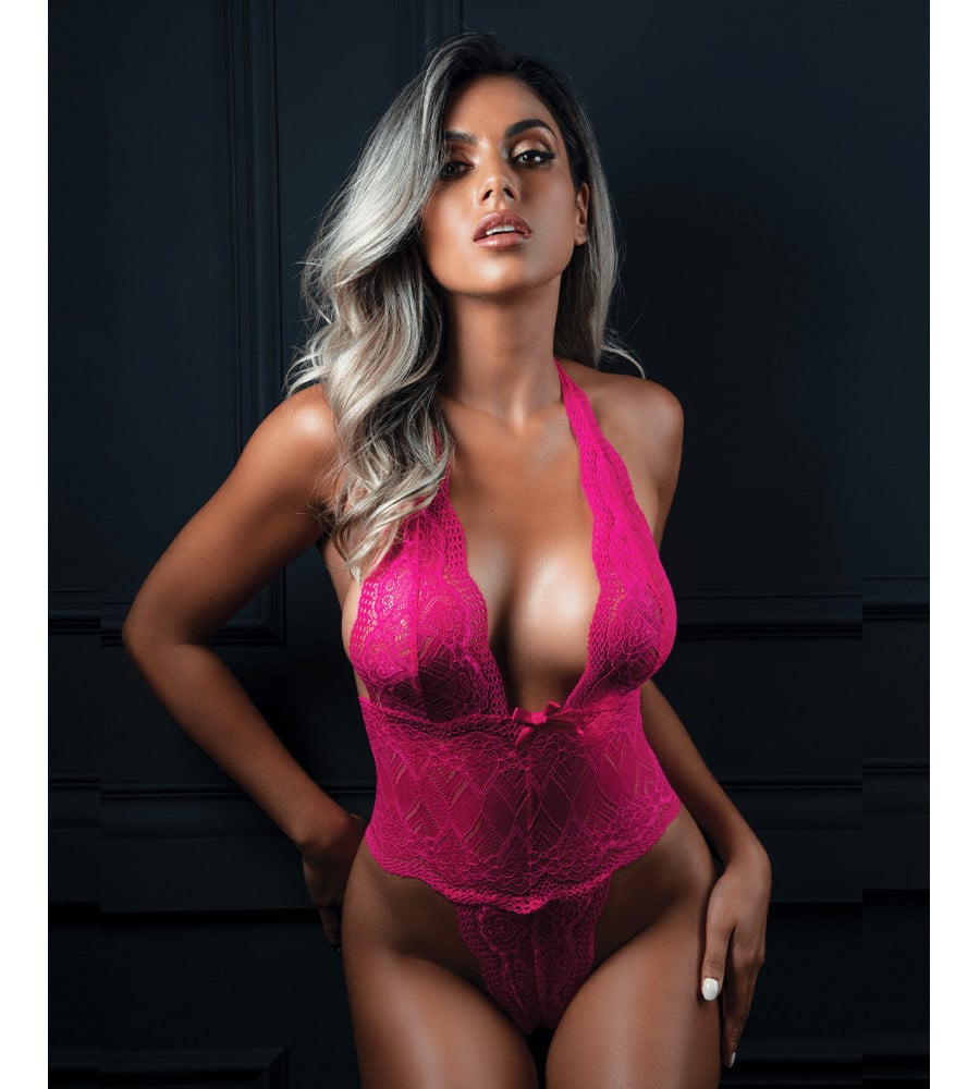 Daring Heart Lace Teddy – ružičasti čipkasti body - Slika 6
