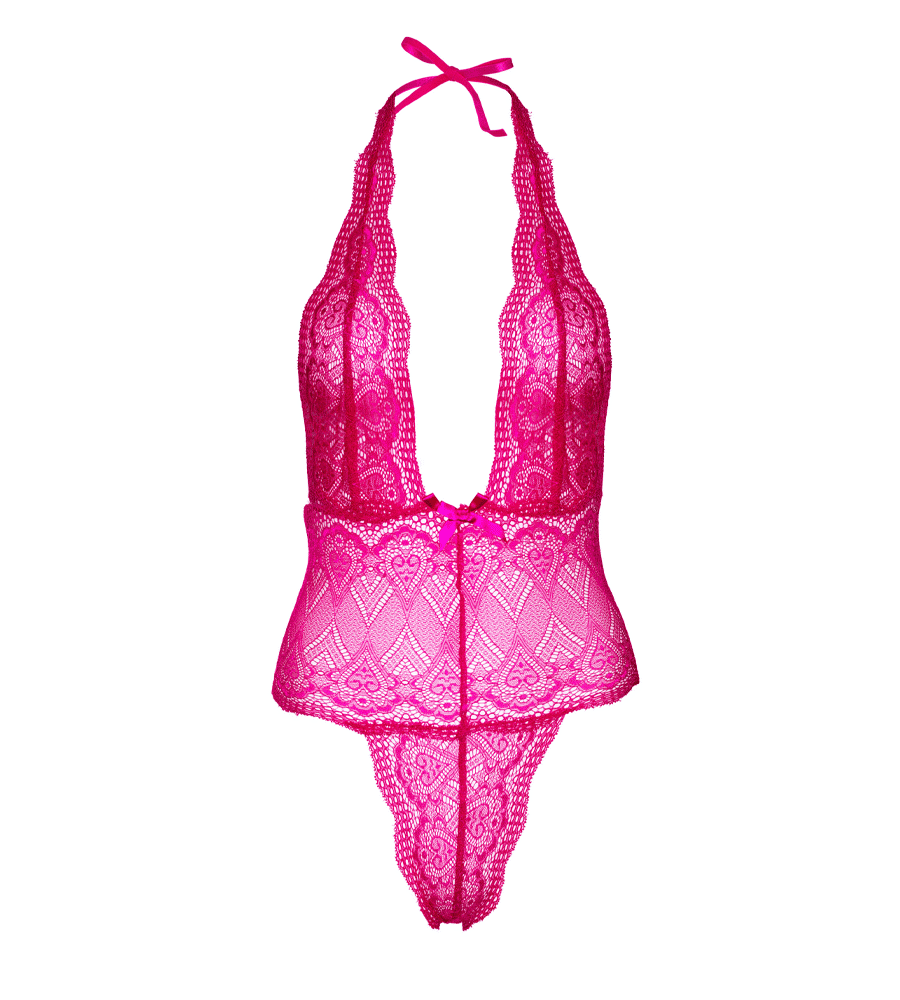 Daring Heart Lace Teddy – ružičasti čipkasti body - Slika 3