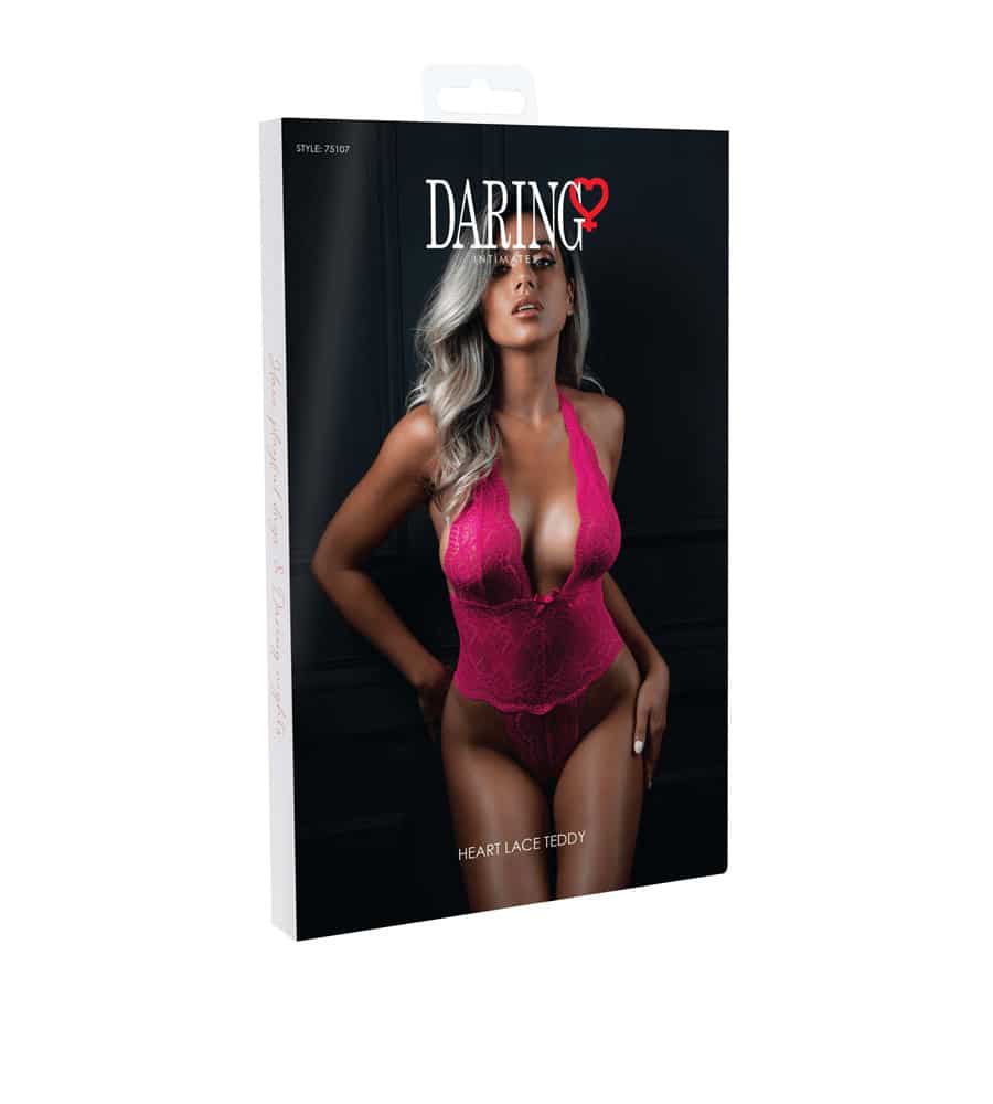 Daring Heart Lace Teddy – ružičasti čipkasti body - Slika 8