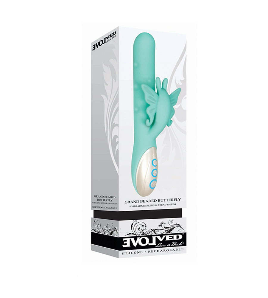 Evolved Grand Beaded Butterfly Green – silikonski rabbit vibrator - image 2