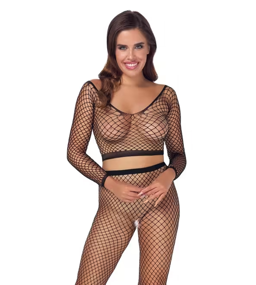 Fantasy by Cottelli 2-Pcs Set – mrežasti top dugih rukava i tajice
