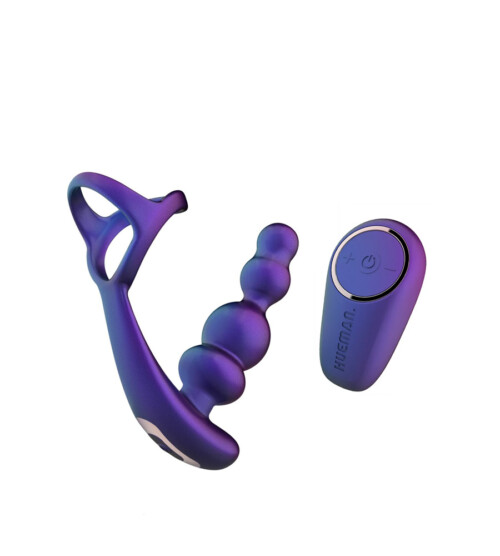 Hueman Stellar Force – analne kuglice s penis prstenom + daljinski upravljač
