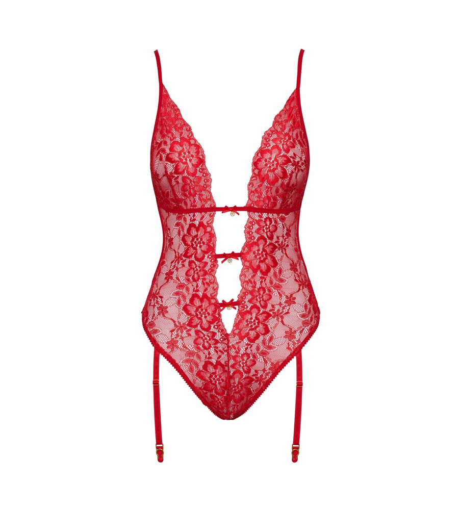 Kissable Lace Body With Suspenders Red – čipkasti body s halterima - image 3