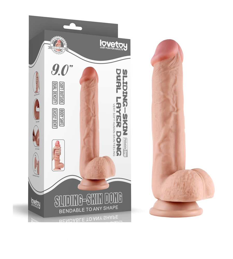 LoveToy Sliding Skin Dual-Layer Dong 9.0” – dildo, TPR, 23.5 cm