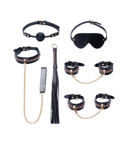 Bad Kitty Bondage Set Black/Gold Chain – 6-dijelni fetiš set