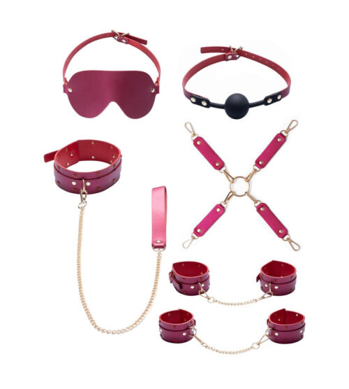 Bad Kitty Bondage Set Pink/Gold - 6-dijelni fetiš set