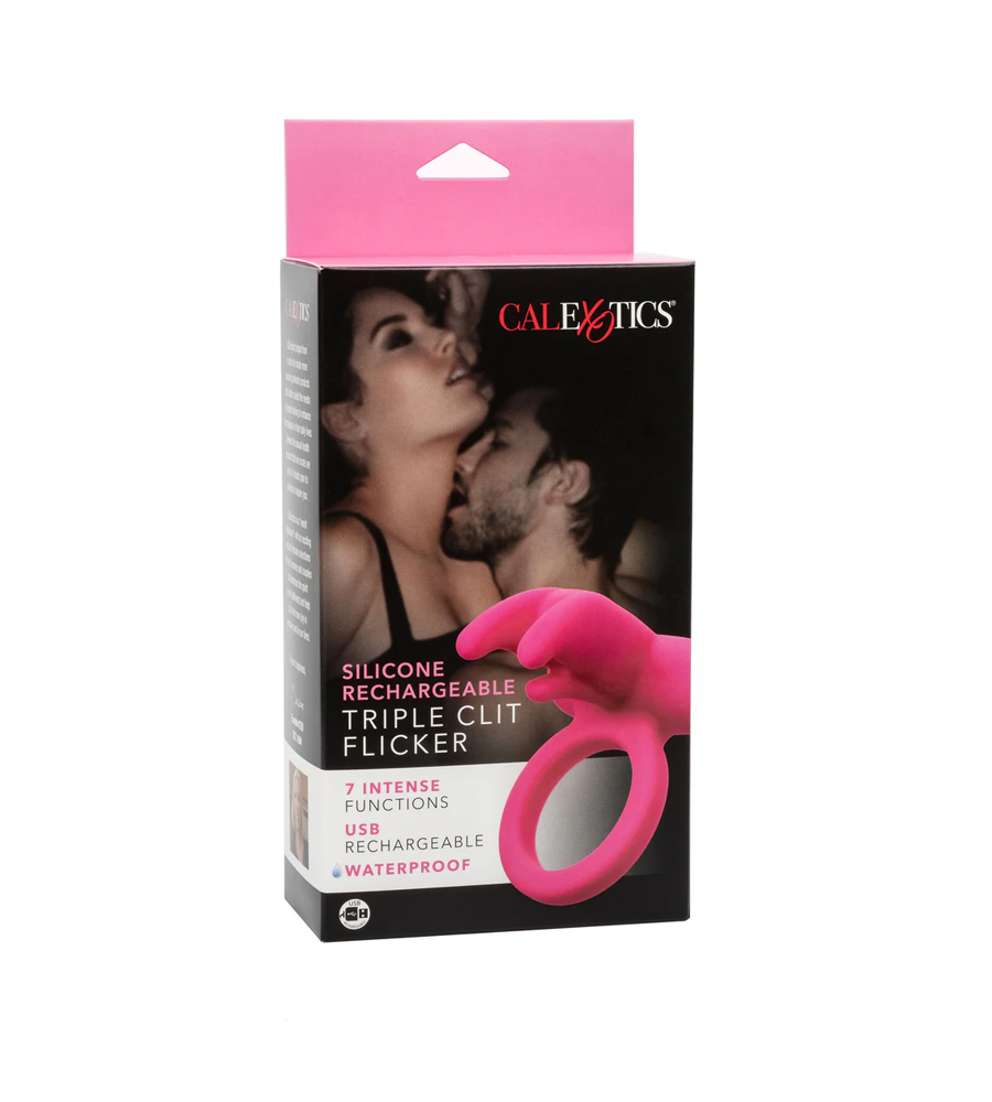 CalExotics Triple Clit Flicker Pink – vibrirajući penis prsten - Slika 2
