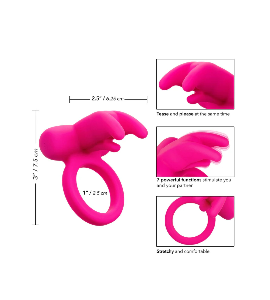 CalExotics Triple Clit Flicker Pink – vibrirajući penis prsten - Slika 3