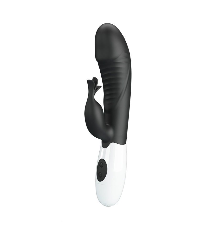 Pretty Love Rasmussen Black – silikonski rabbit vibrator, 19.8 cm