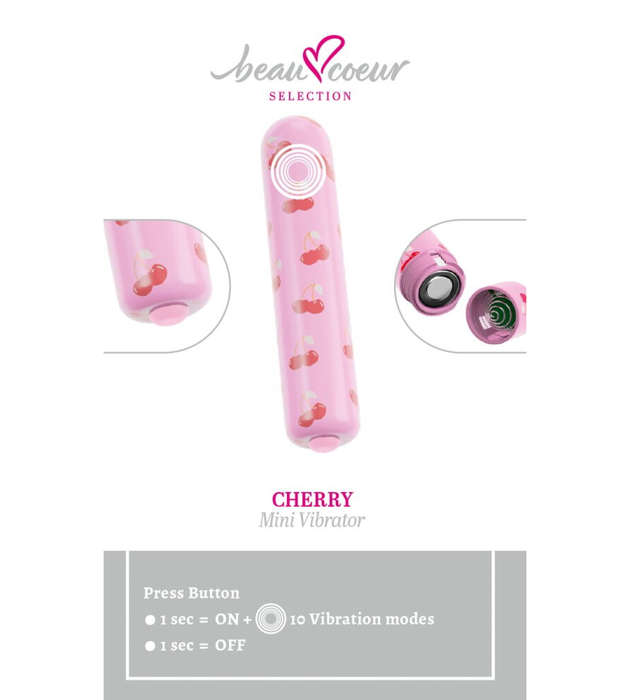 beau coeur CHERRY Pink - vibrirajuća kapsula, 8.7 cm