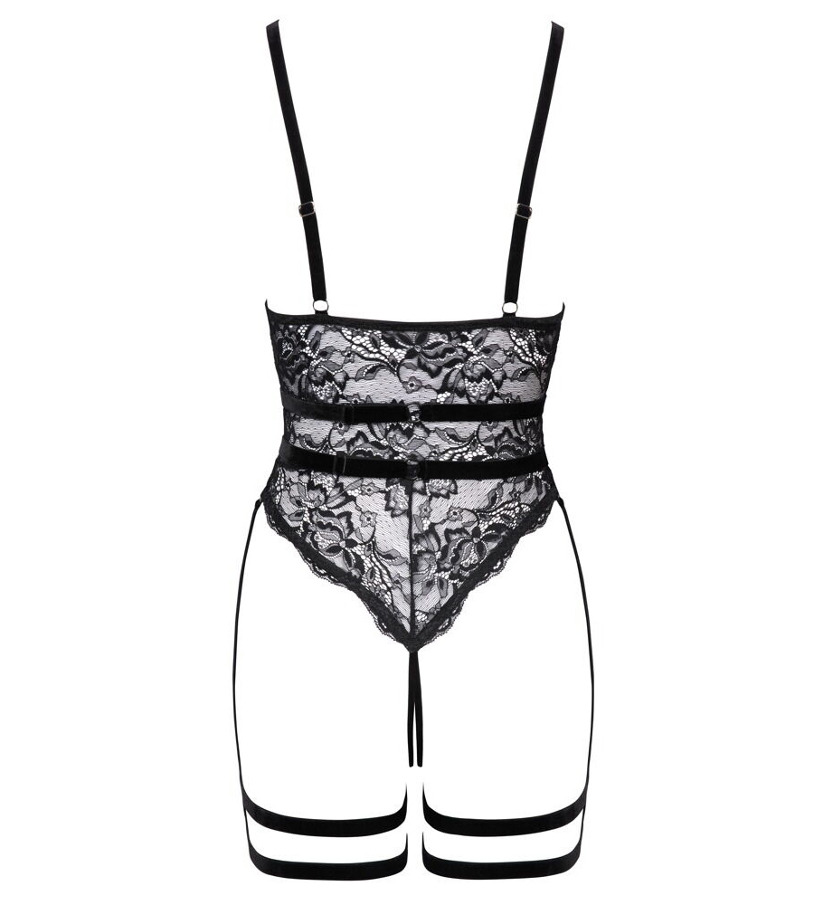 Cottelli Lingerie Lace & Velvet Body – čipkasti body i podvezice