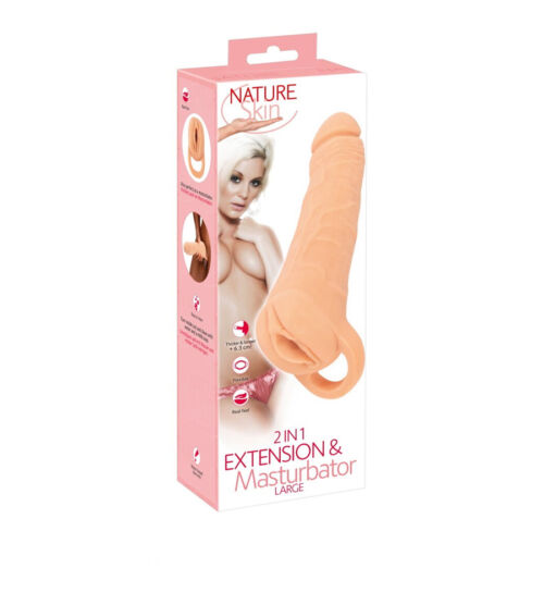 Nature Skin 2 in 1 Extension/Masturbator Large – navlaka za penis i masturbator - image 2