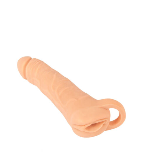 Nature Skin 2 in 1 Extension/Masturbator Large je iznimno praktična navlaka za penis koja je ujedno i masturbator.
