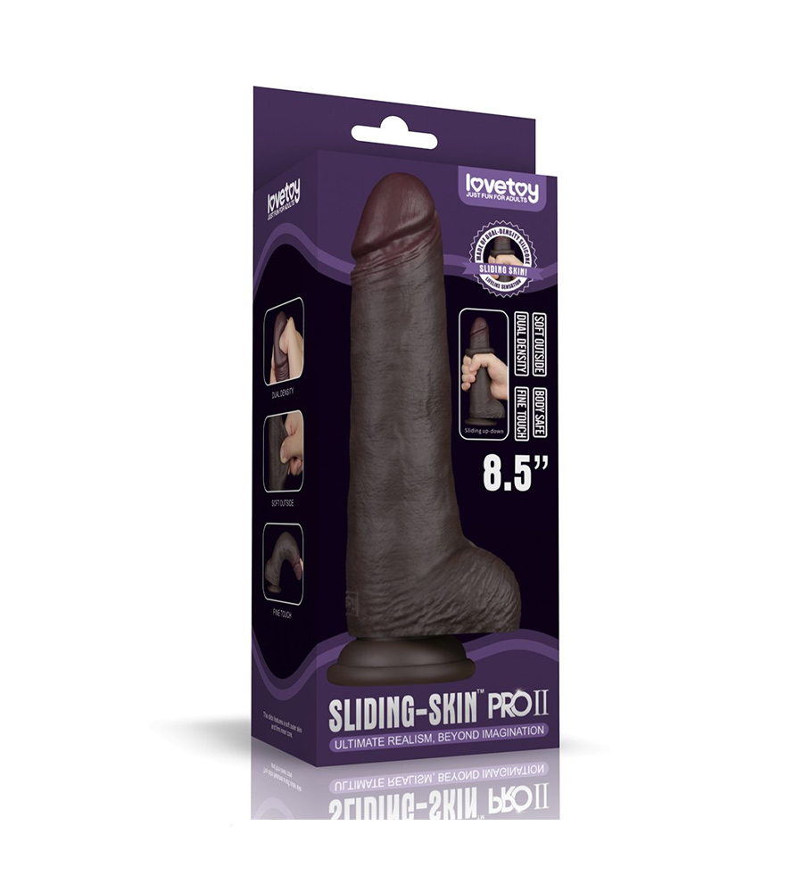 Lovetoy Vibrating Sliding Skin Pro II 8.5” Brown – vibrirajući dildo s testisima, 21,5 cm