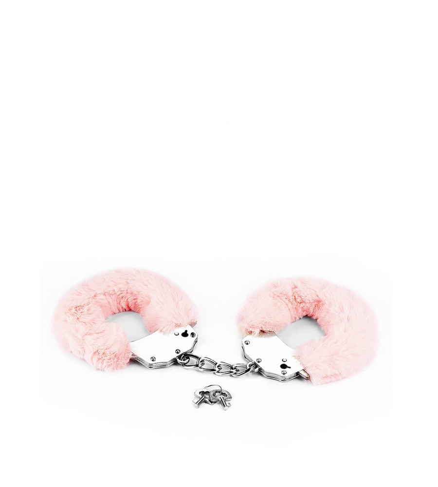 Fetish Pleasure Fluffy Hand Cuffs Pink su metalne lisice s ružičastim krznom.