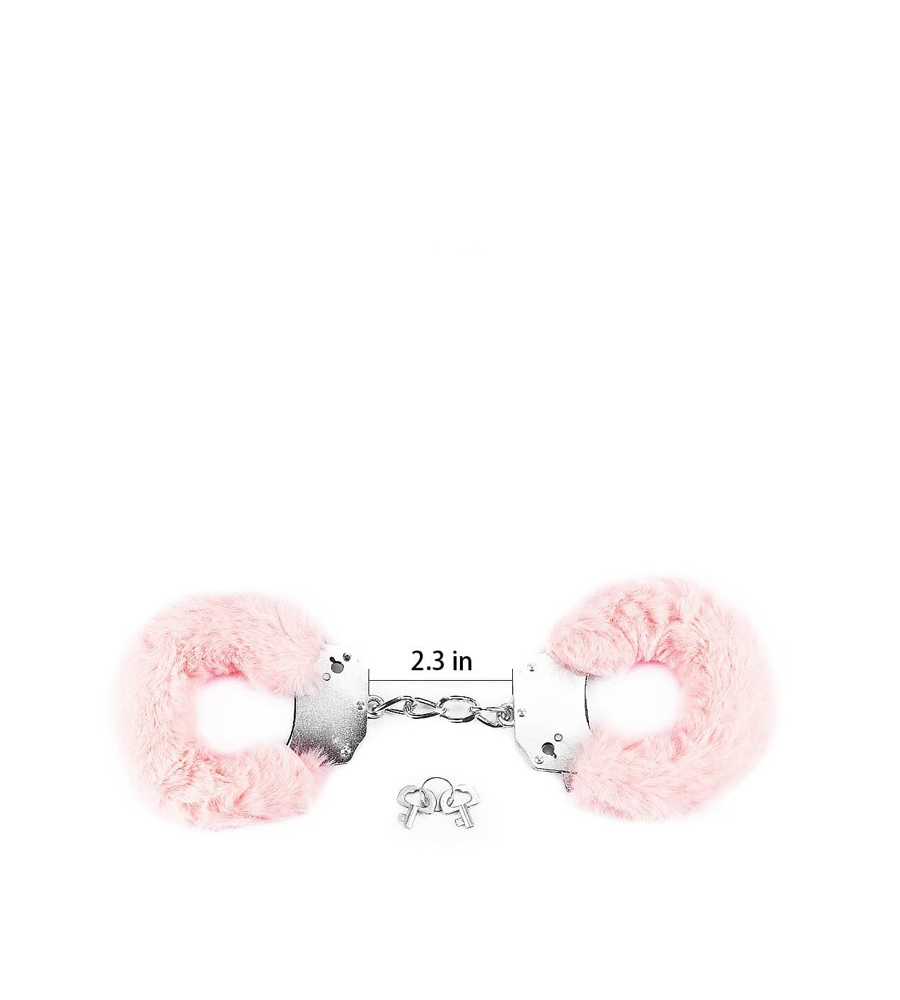 Fetish Pleasure Fluffy Hand Cuffs Pink - metalno-krznene lisice - Slika 3