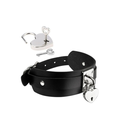 Kinky Diva Heart Lock Collar Black – BDSM ovratnik