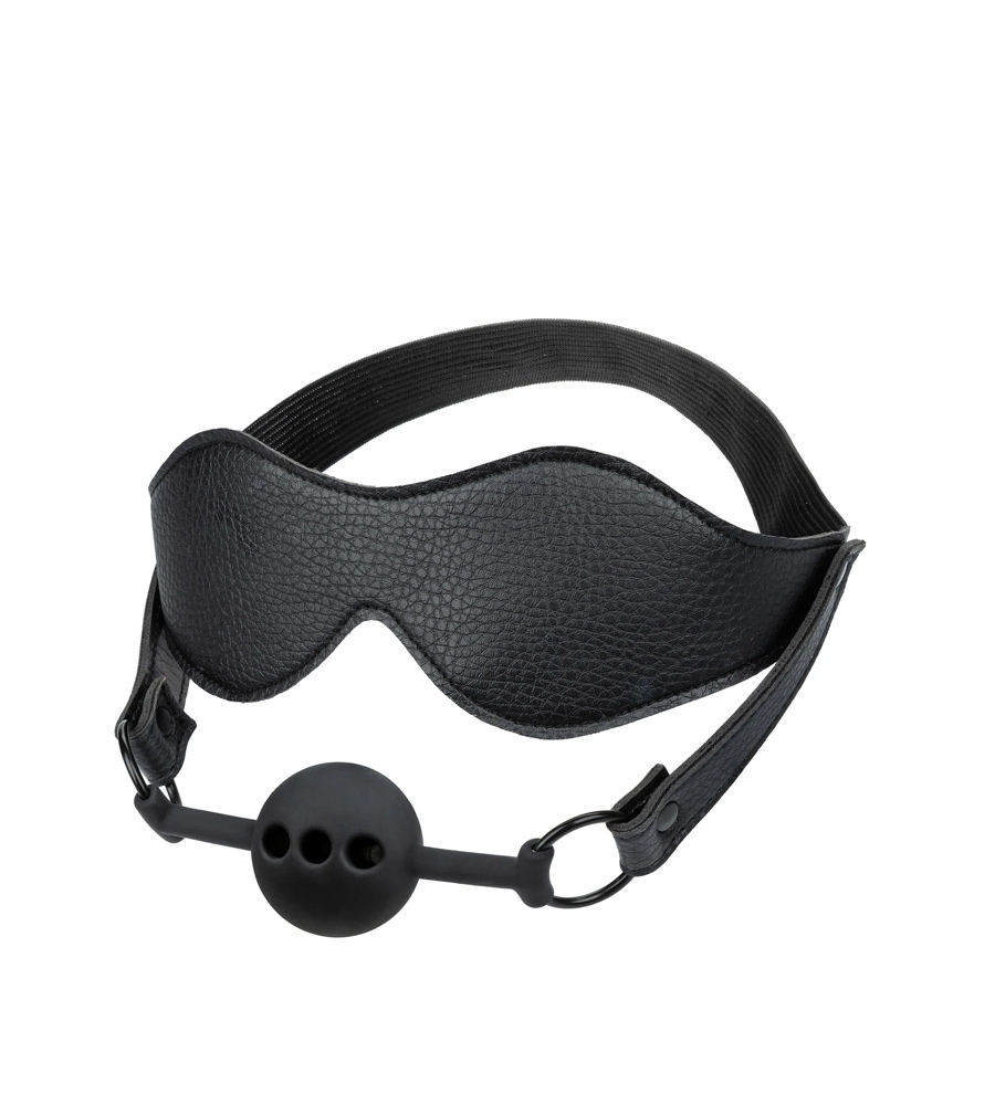 Začinite svoju BDSM igru Nocturnal Collection Eye Mask & Breathable Ball Gag maskom za oči i  kuglicom za usta crne boje.