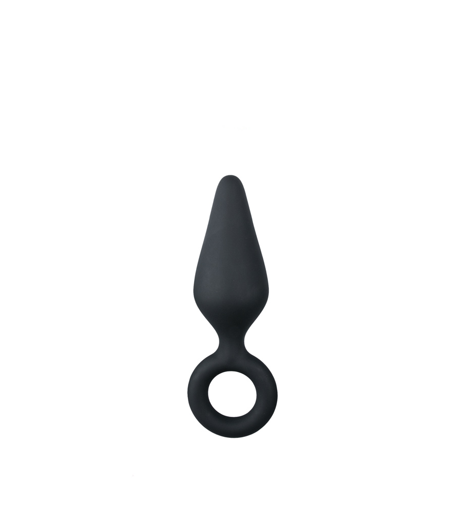 EasyToys Black Buttplug With Pull Ring M je silikonski analni plug.