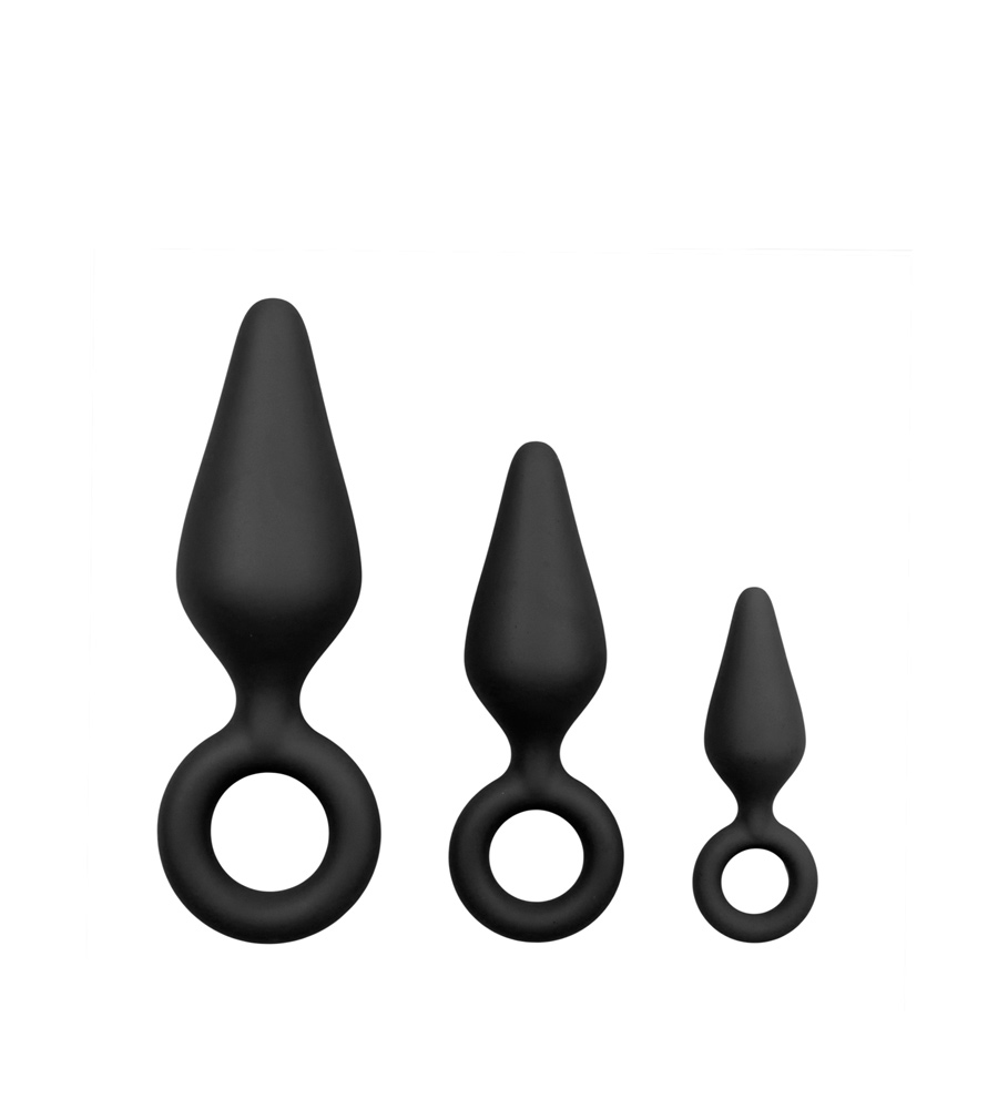Začinite svoj ljubavni život uz EasyToys Black Buttplugs With Pull Ring, set analnih plugova.
