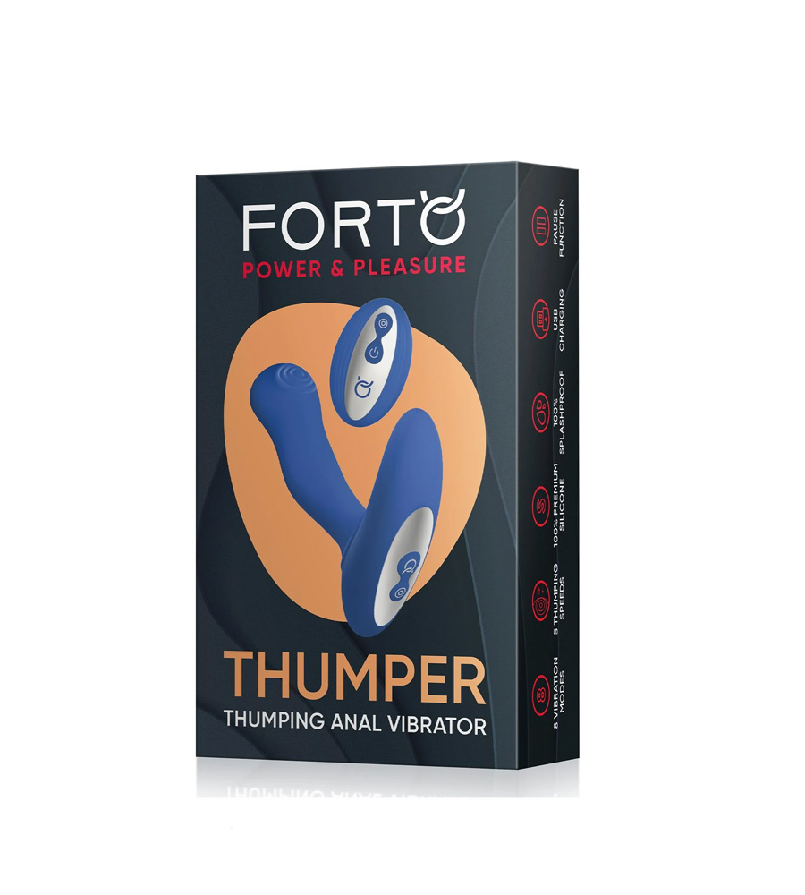Forto Thumper Blue – masažer prostate i daljinski, 15.5 cm