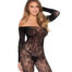 Leg Avenue Floral Lace Bodystocking Black – mrežasti triko dugih rukava