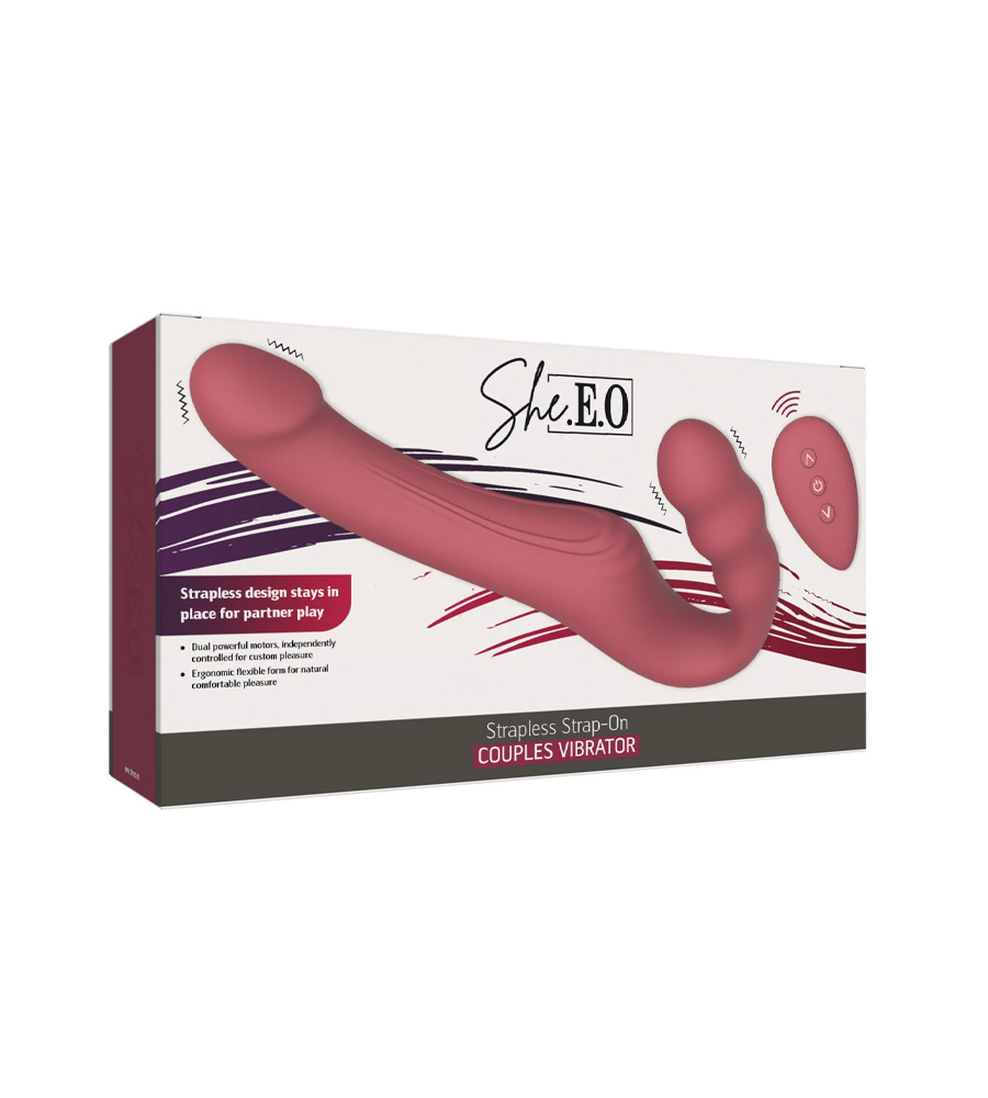 She.E.O Vibrating Strap-On – dvostruki vibrirajući strap-on + daljinski upravljač