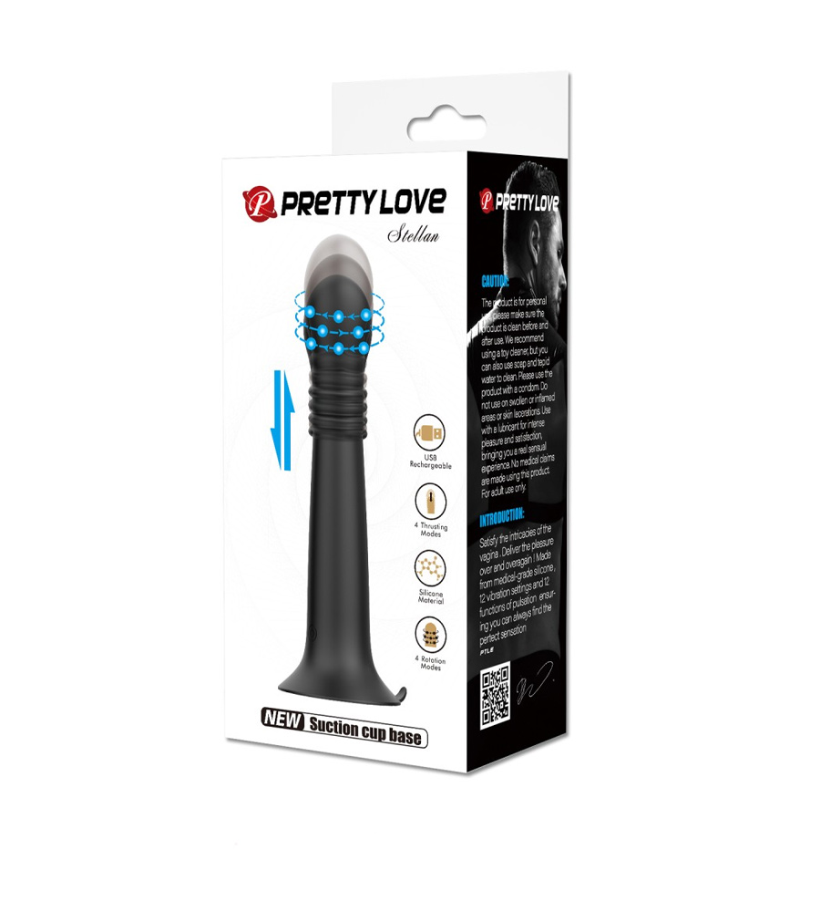 Pretty Love Stellan Black – pomični i vibrirajući dildo, 19.1 cm