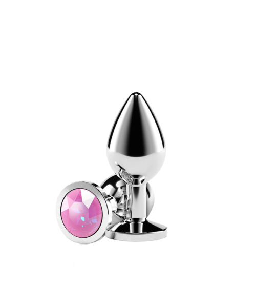 Rear Assets Silver Medium Pink Gem - metalni analni plug, 8.4 cm