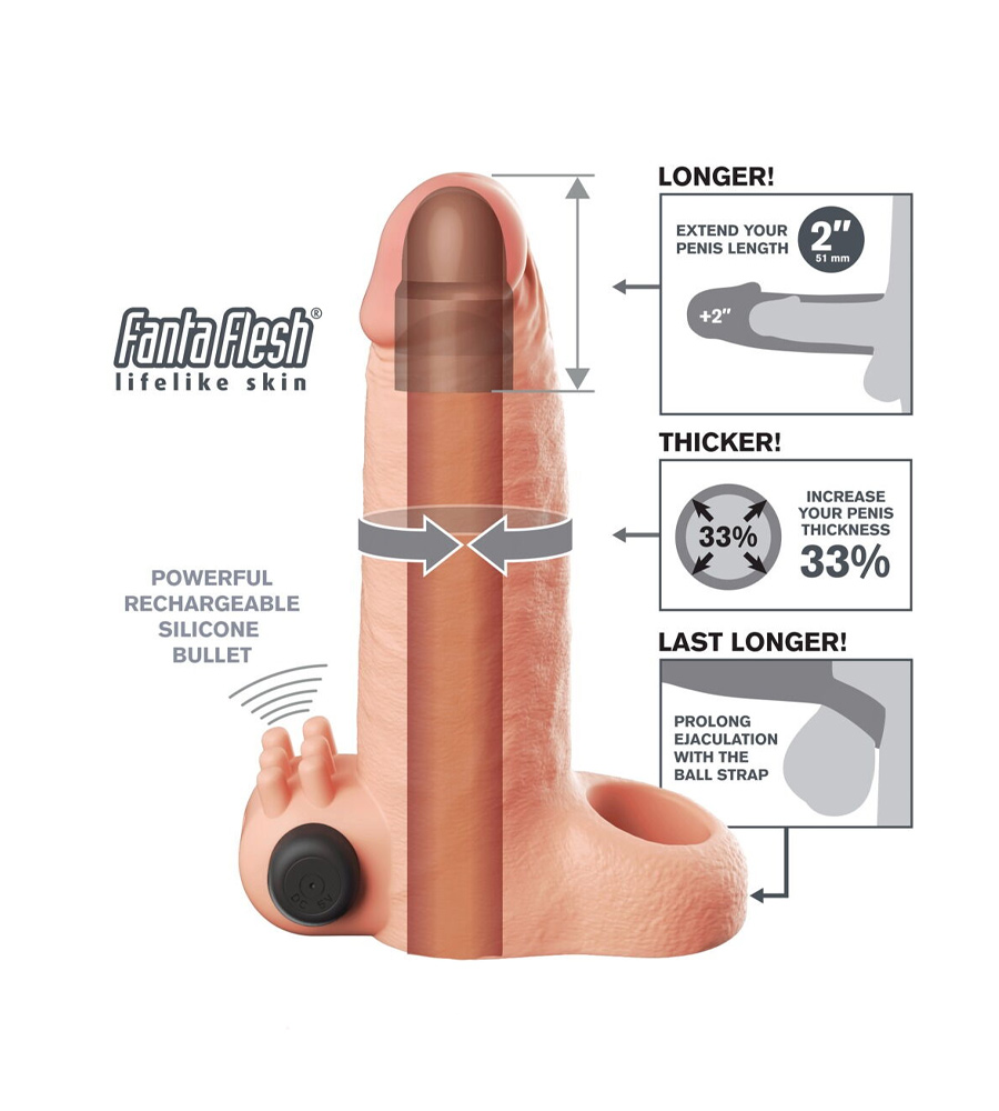 FX Rechargeable Vibrating Real Feel 2 Extension - vibrirajuća navlaka za penis