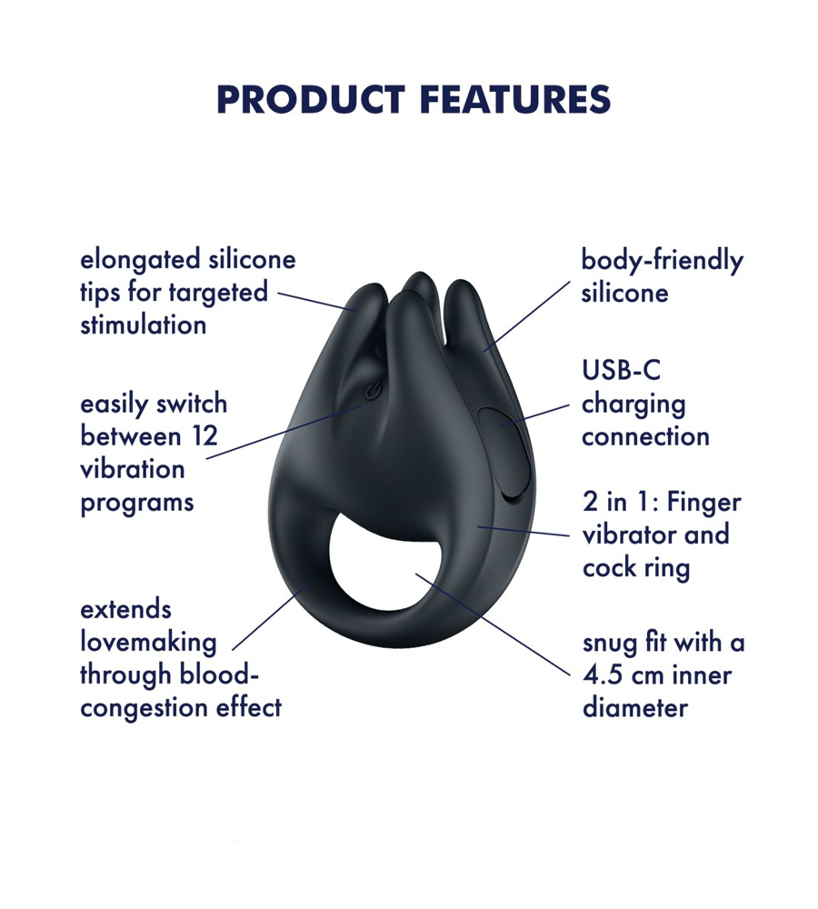 Satisfyer Perfect Pair 1 Black – vibrirajući penis prsten/navlaka za prst - Slika 5
