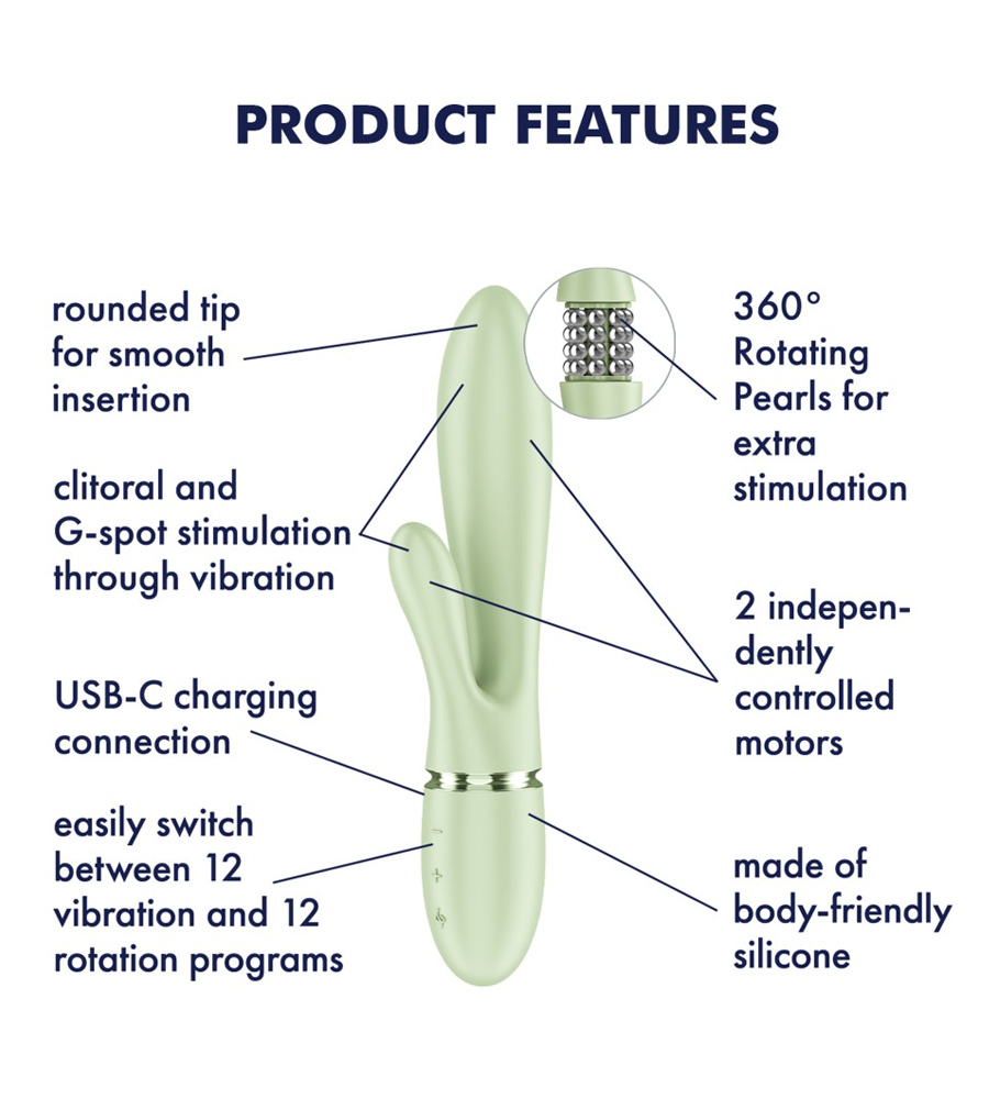Satisfyer Pearl Bunny 2 Light Green - silikonski rabbit vibrator - Slika 6